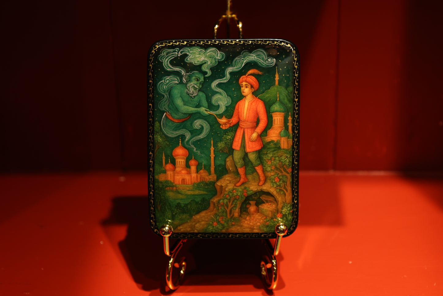 Cofanetto laccato dipinto a mano ispirato alla fiaba di Aladdin, portagioie artistico ispirato alle fiabe famose, idea regalo.