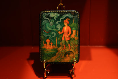 Cofanetto laccato dipinto a mano ispirato alla fiaba di Aladdin, portagioie artistico ispirato alle fiabe famose, idea regalo.